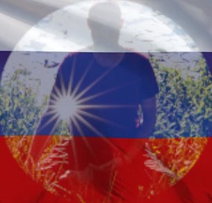 Meditation Selbstporträt russische Fahne